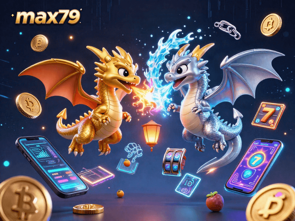 Experience thrilling gameplay with max79 featuring 3D dragons, bitcoin, and vibrant casino elements.