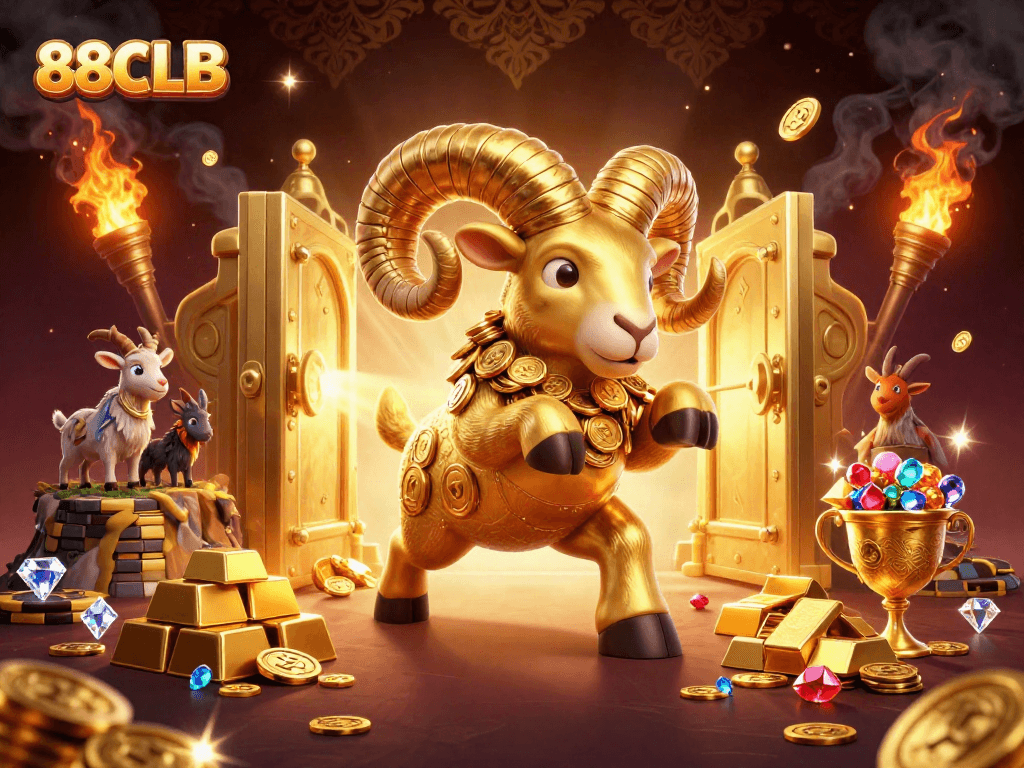 Experience the thrill of winning at 88CLB casino with a dynamic scene full of gold and treasures.