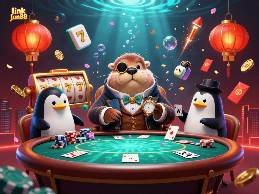 Engage with link jun88 as the cartoon walrus wins at the underwater poker table, rich in detail.