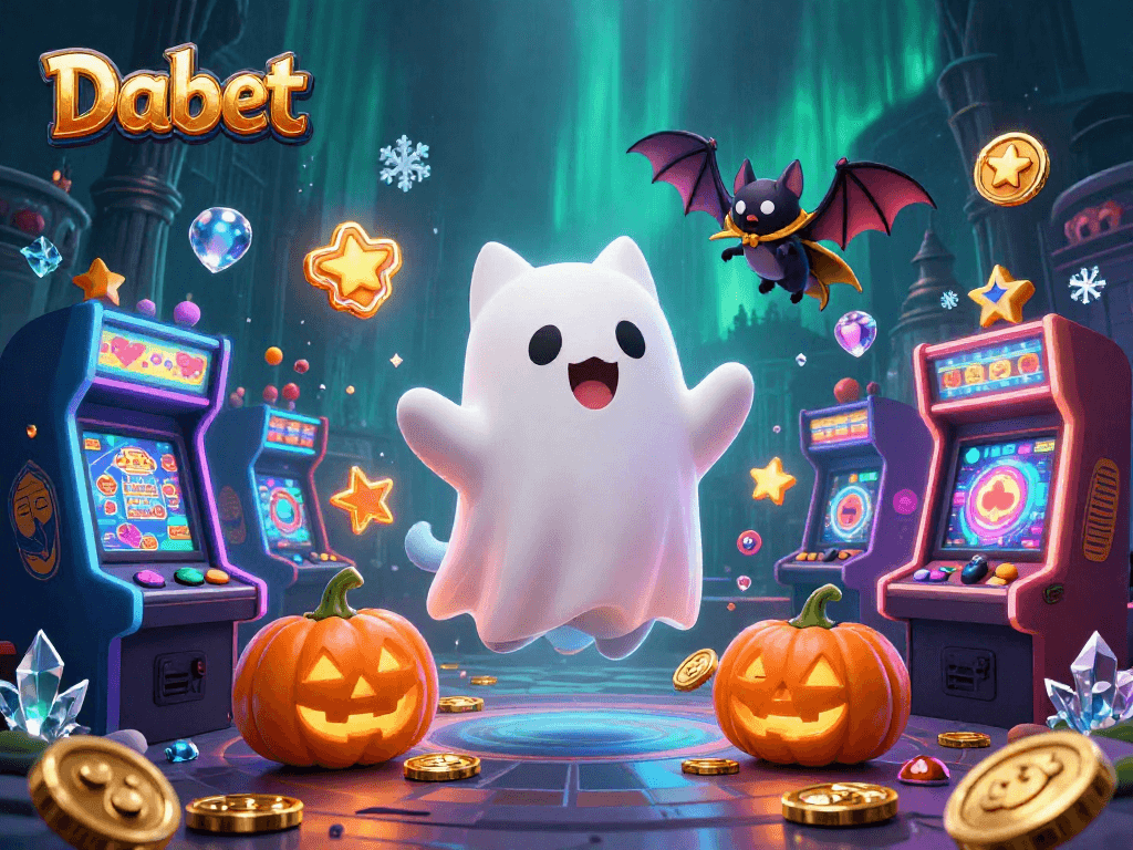 Dabet delivers immersive entertainment with a ghost cat and bat in a haunted casino scene.