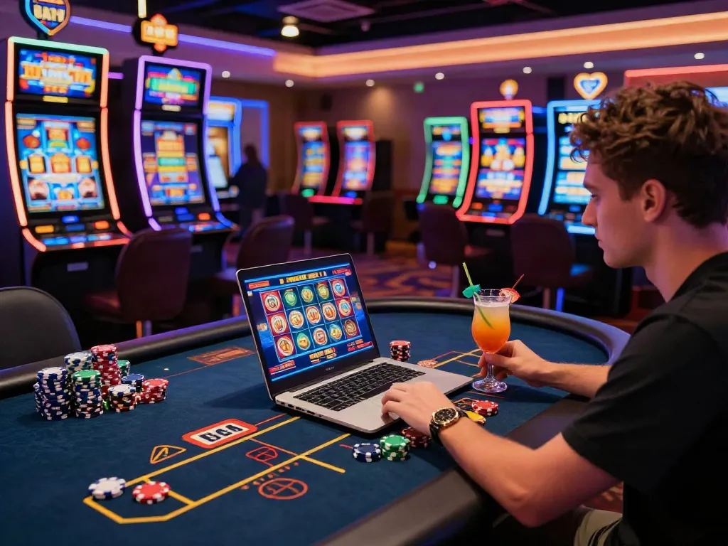 Player enjoying slots not on gamstop in a vibrant casino atmosphere