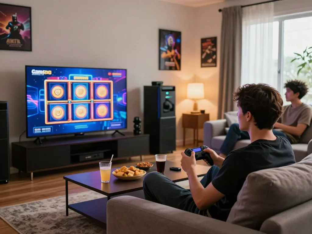 Player enjoying slots not on GamStop in a cozy gaming setup.