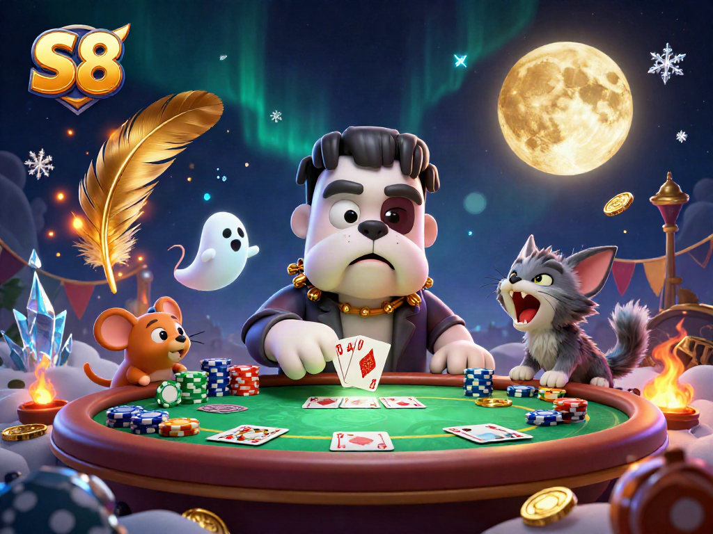 Engage with S8 in a thrilling poker night scenario featuring colorful chips and a lively atmosphere.