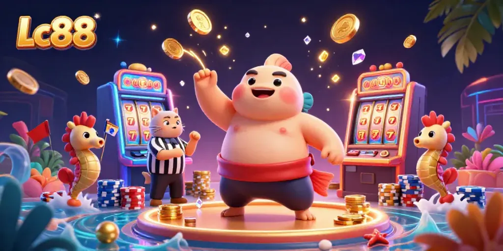 Experience big wins with Lc88's thrilling underwater casino scene featuring dynamic gameplay.