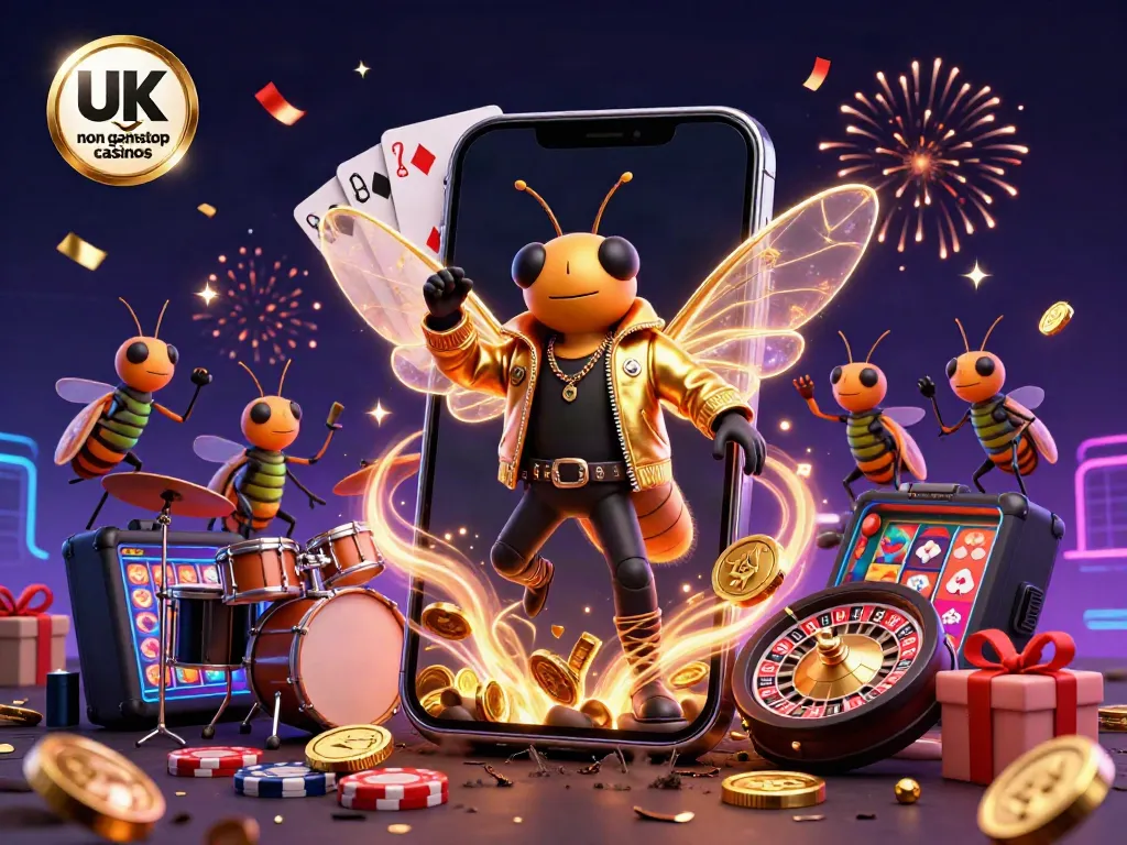 Join the buzz of UK non gamstop casinos with a 3D cicada rock star and colorful slot games.