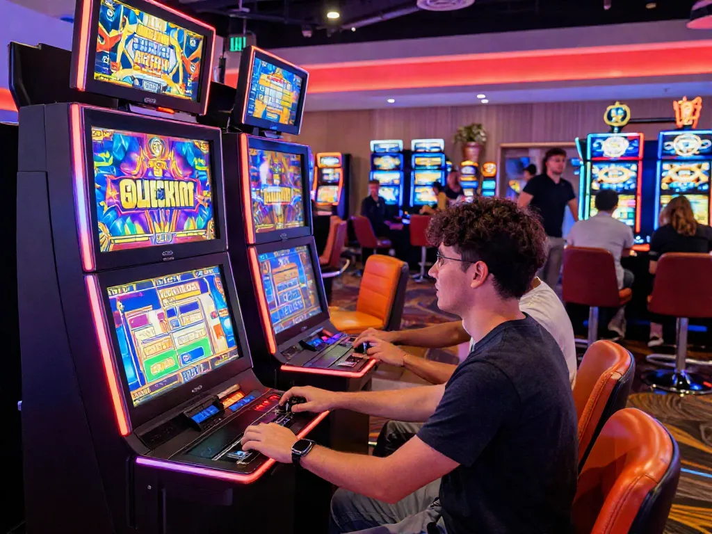 Exciting slots not on Gamstop gaming scene with vibrant atmosphere.