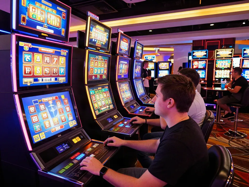 Exciting scene of a player enjoying slots not on Gamstop in a vibrant casino.