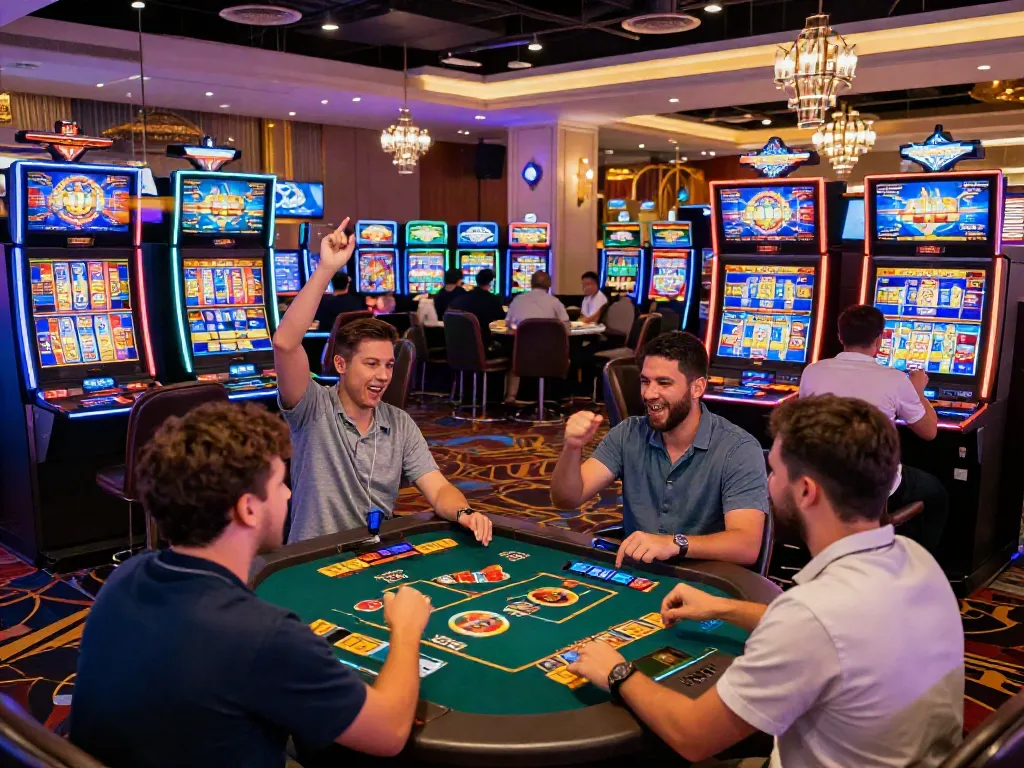 Players enjoying slots not on gamstop in a vibrant casino environment.