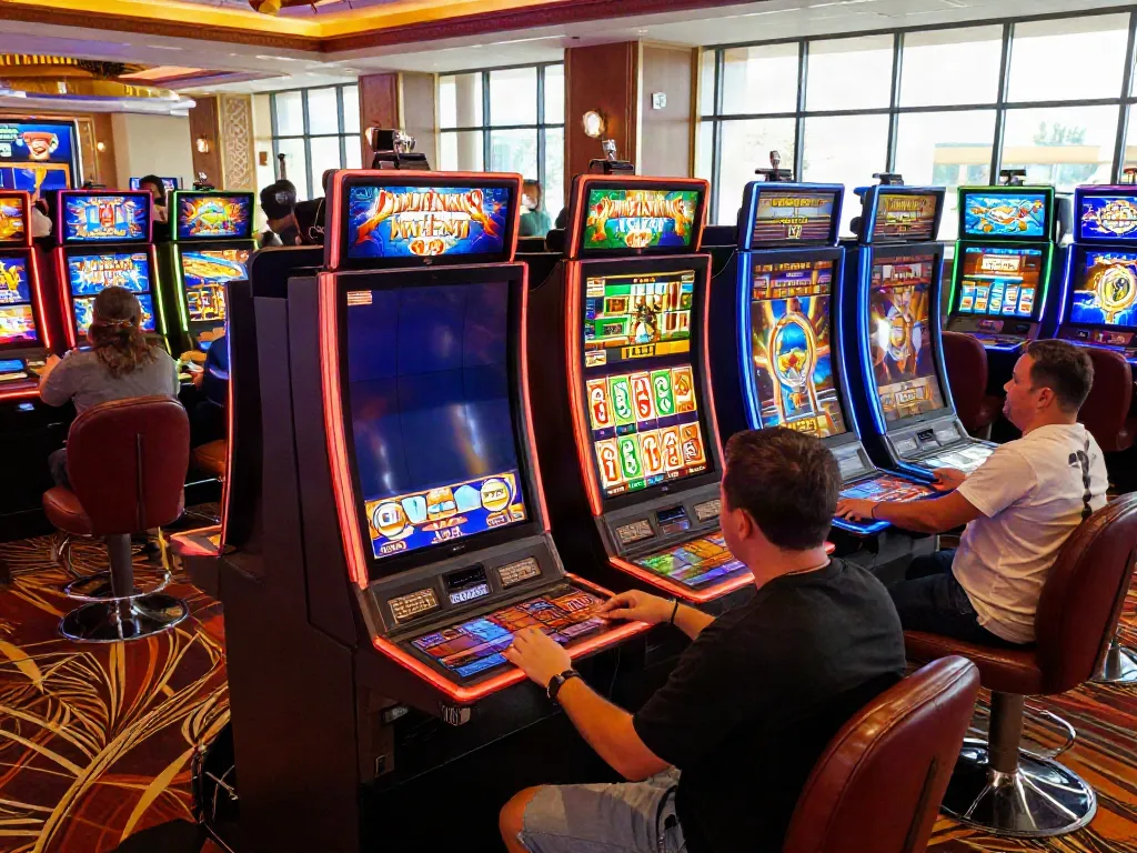 Players enjoying slots not on Gamstop in a vibrant casino atmosphere.