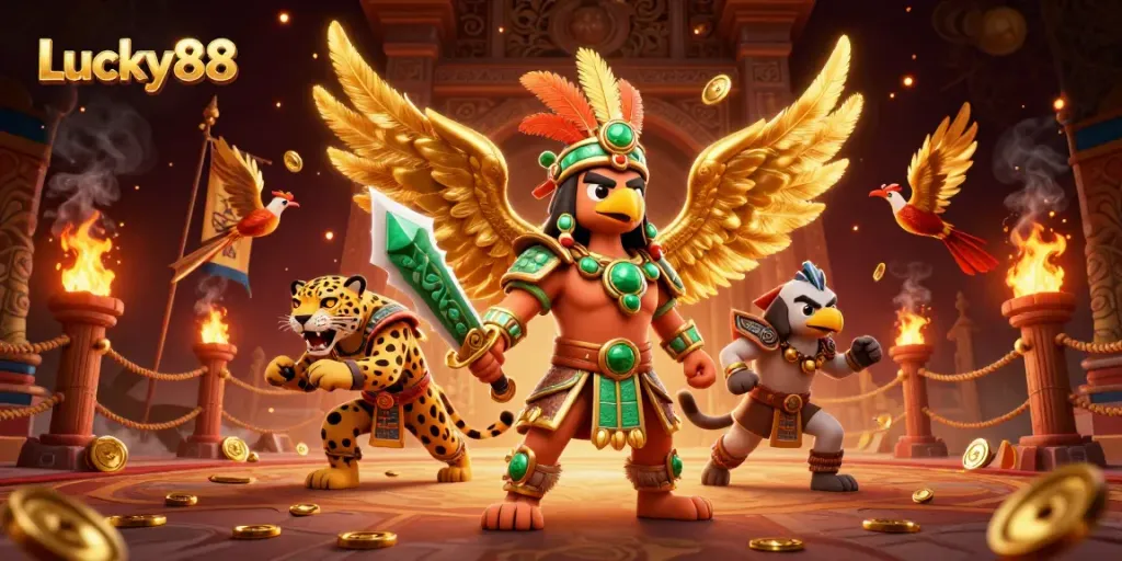 Lucky88 offers an engaging casino experience with Aztec warriors and golden elements