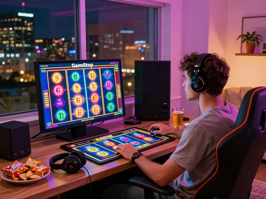 Player enjoying slots not on GamStop in a modern home casino setup