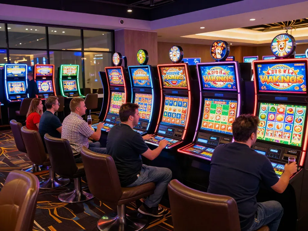 Enjoying slots not on gamstop in a vibrant casino setting with players immersed in gaming.