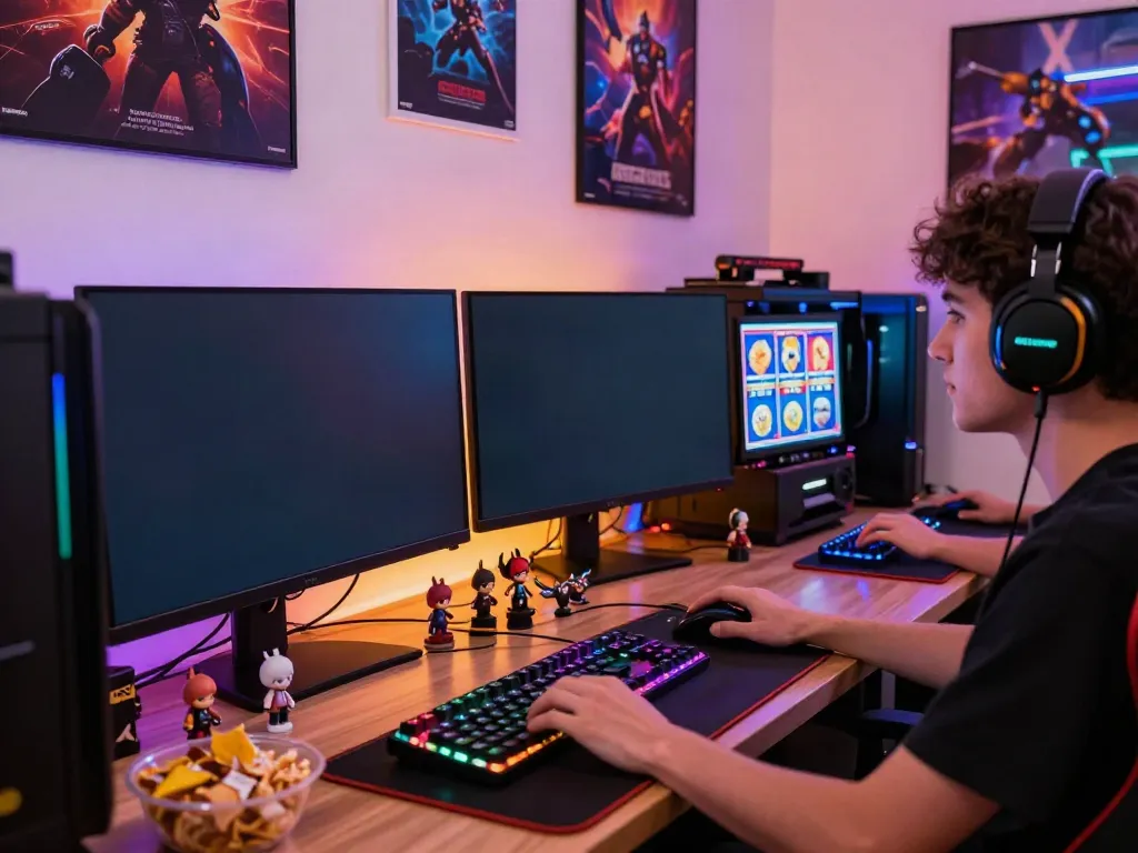Player immersed in slots not on gamstop games in a vibrant gaming room.