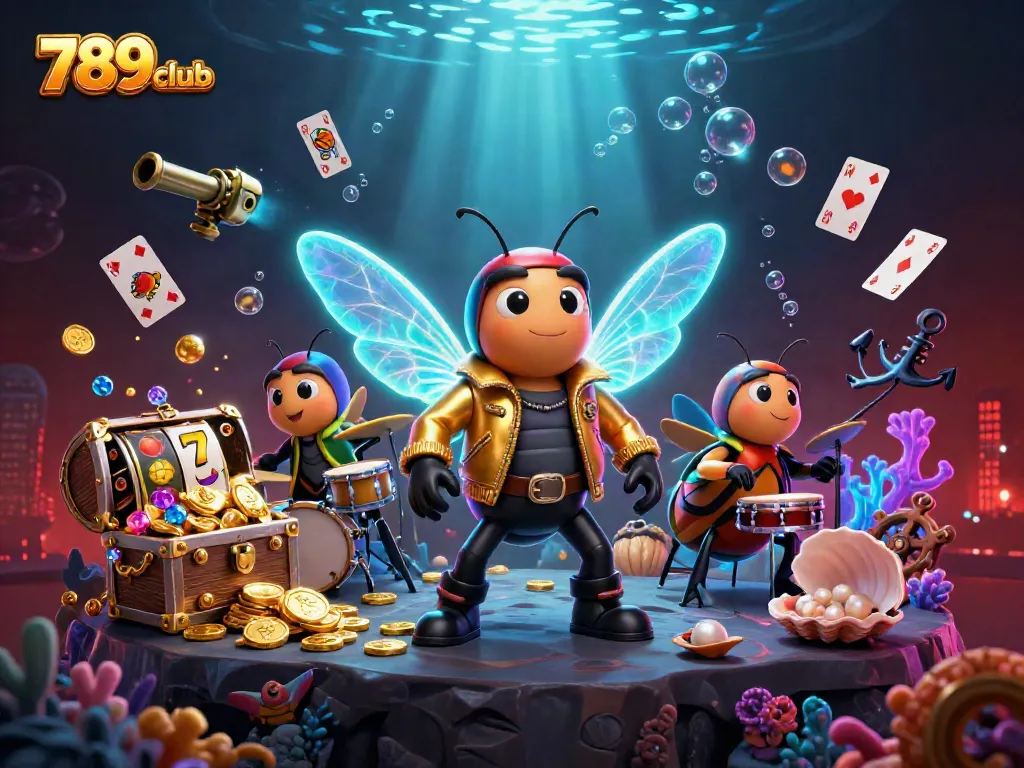 Experience thrilling gameplay at 789club with animated characters, slot reels, and vibrant casino elements.
