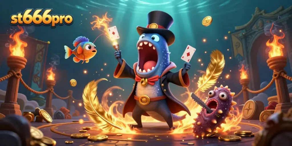 Experience thrilling casino magic at st666pro with a performance by deep-sea characters in a captivating underwater scene.