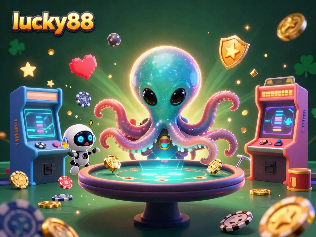 Experience the thrilling lucky88 gaming adventure with an alien octopus at a holographic poker table.