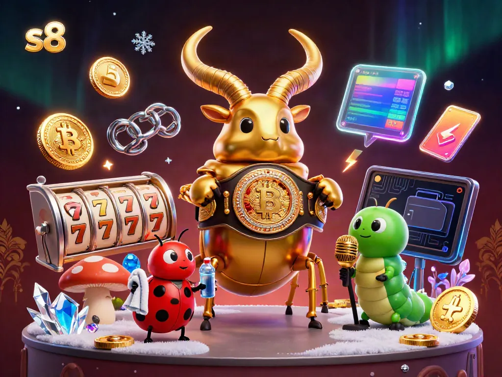 Experience the thrill of s8 as a golden stag beetle champion faces off, surrounded by vibrant casino elements.