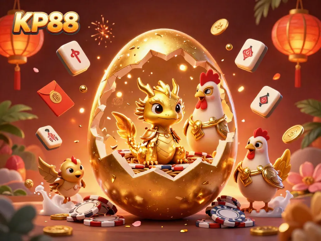 Play and win at KP88 with vibrant golden dragon and poker chips animation