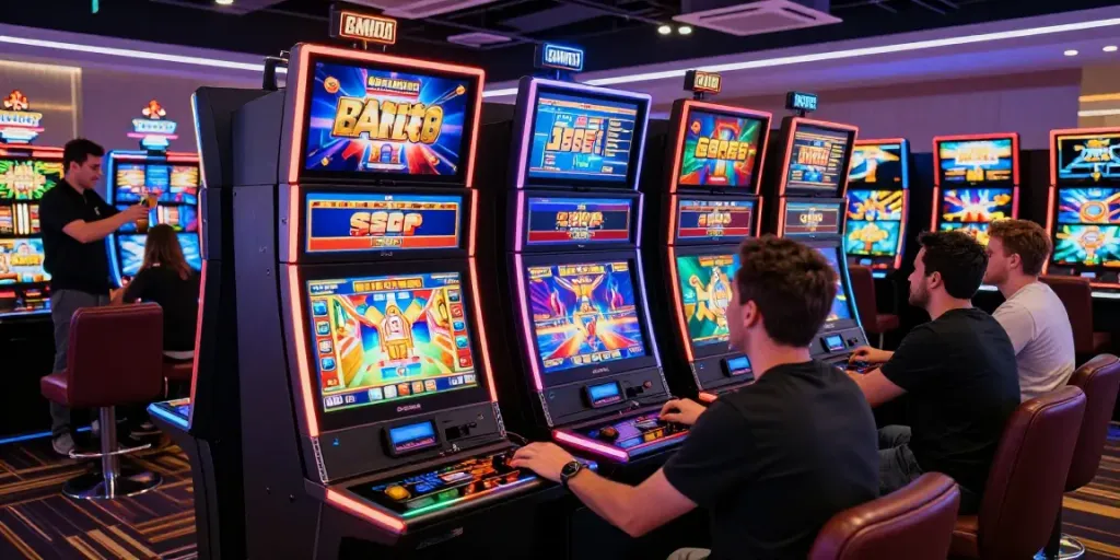 Engaged players enjoying slots not on Gamstop in a vibrant casino atmosphere.