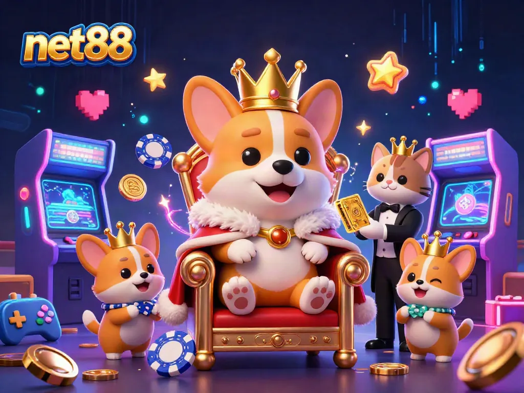 Place bets and win big with net88 in this vibrant casino-themed illustration.