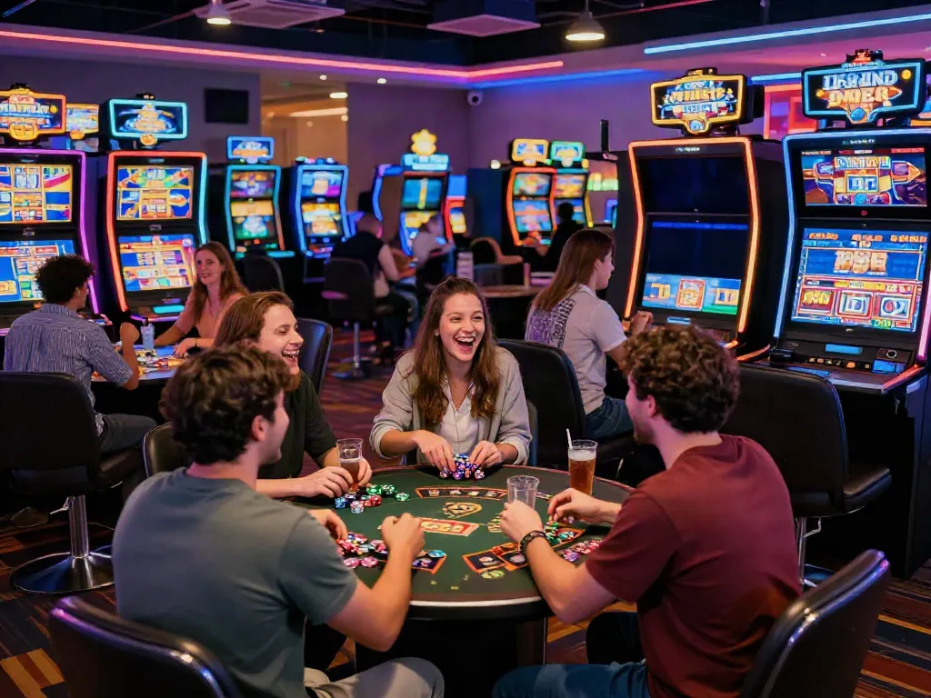 Exciting casino scene with players enjoying slots not on gamstop, highlighting a vibrant gaming atmosphere.