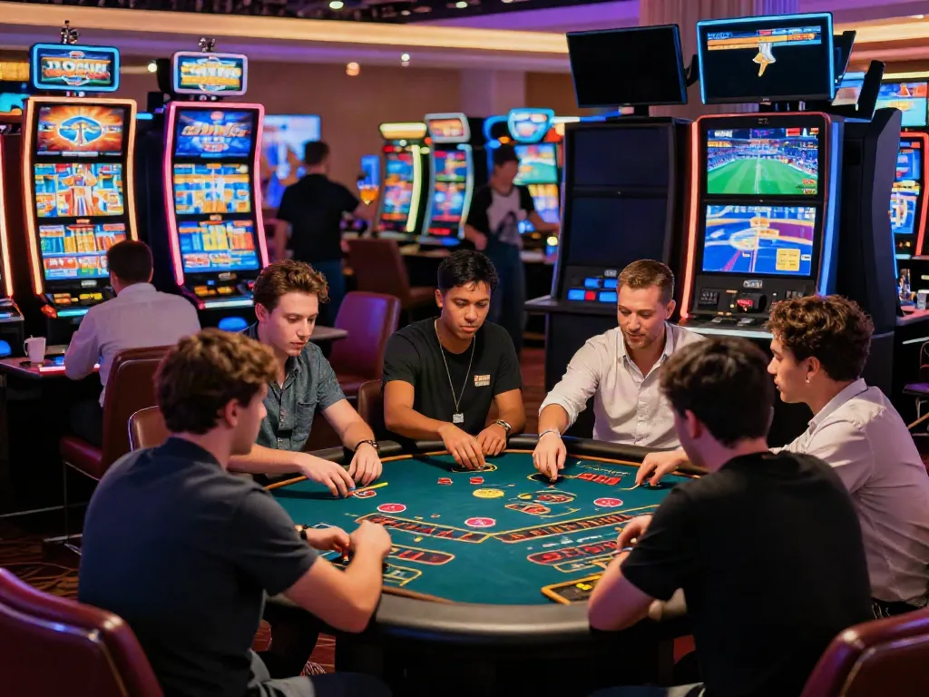 Exciting casino scene with diverse players enjoying slots not on gamstop