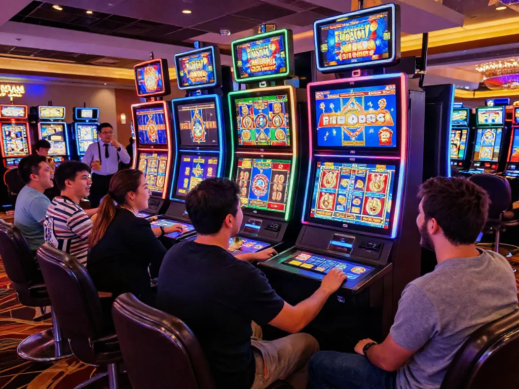 Players enjoying slots not on Gamstop in a vibrant casino atmosphere