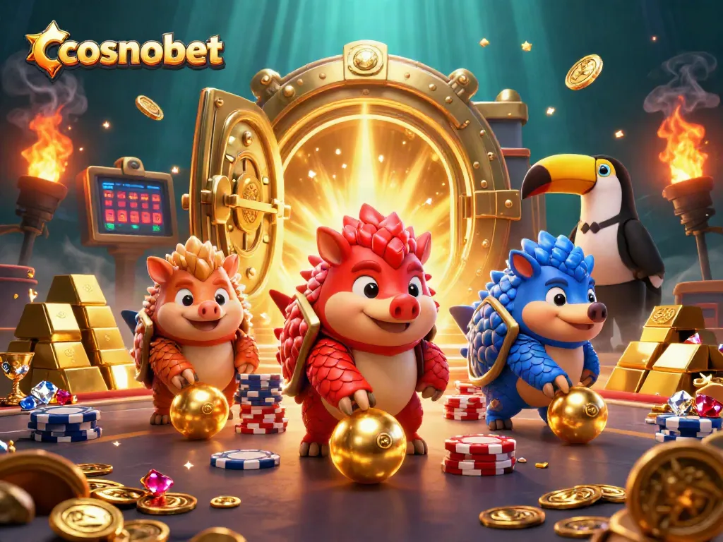 Experience exciting gameplay at Cosmobet as rival pangolins compete amidst glittering treasures.