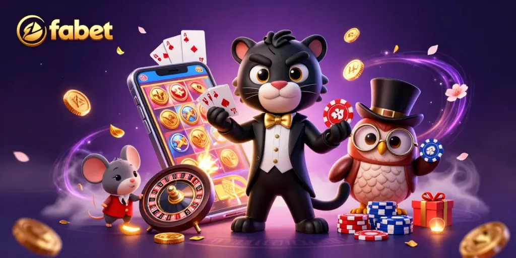 Experience the thrill at fabet with stylish characters engaging in vibrant casino action.