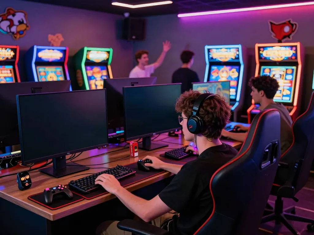 Person enjoying slots not on GamStop in a vibrant gaming lounge.
