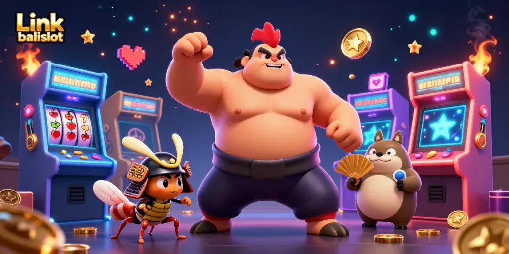 Engage in thrilling gameplay at Link balislot with vibrant 3D characters and slot machines.