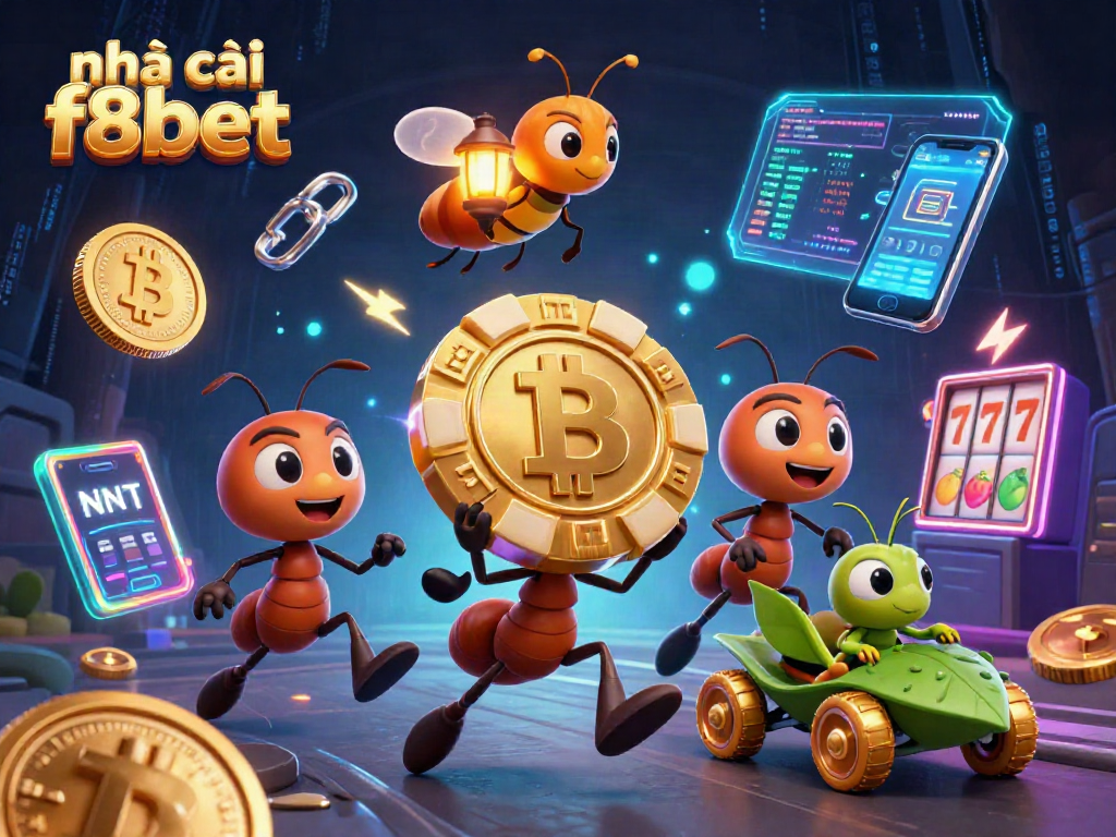Engage with nhà cái f8bet through a vibrant and lively 3D scene of cartoon ants in a casino-themed heist.