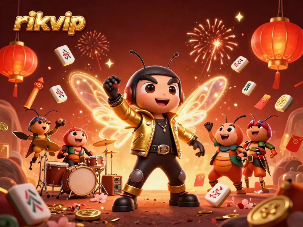 Play the exciting rikvip card games surrounded by festive elements and vibrant 3D illustrations.