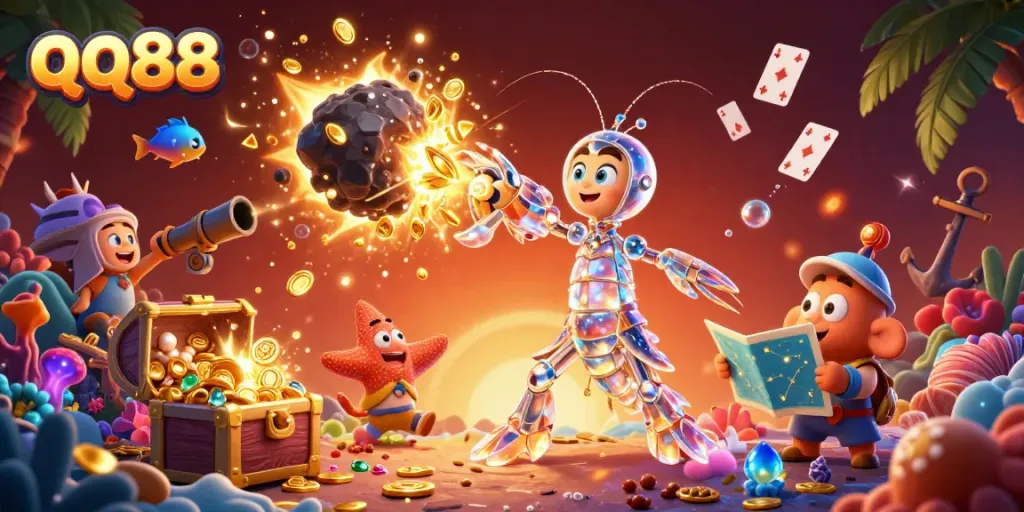 Experience epic wins in QQ88 with a galactic samurai mantis shrimp amidst treasure bursts.