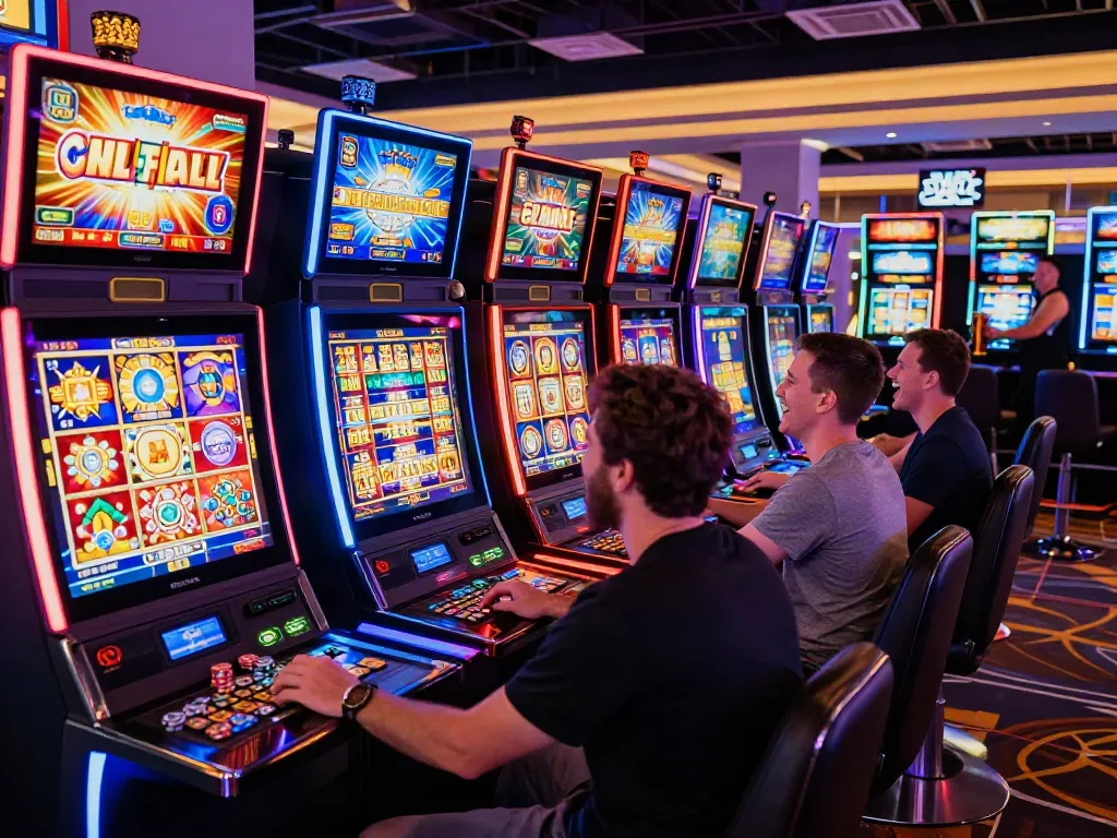 Players enjoying slots not on Gamstop in a lively casino environment.