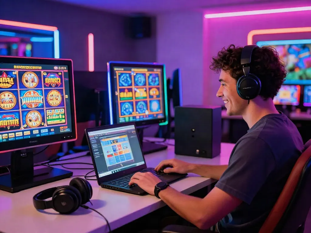 Person enjoying slots not on gamstop in a vibrant online casino setting.