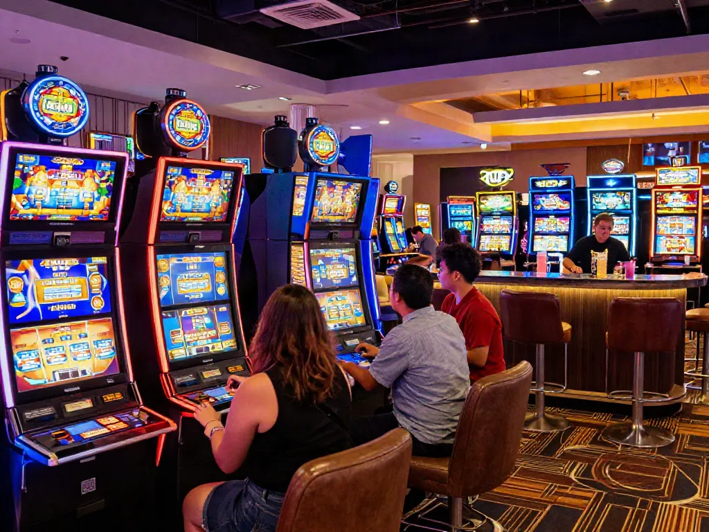 Players enjoying slots not on Gamstop in a lively casino environment.
