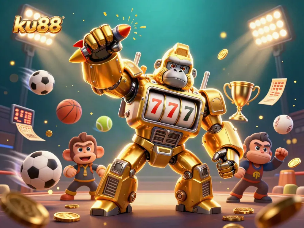 Experience vibrant casino action as ku88's golden gorilla mech emerges, showcasing thrilling betting opportunities.
