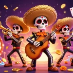 Engage with winning strategies at 1gom, where vibrant skeletons celebrate with casino visuals.