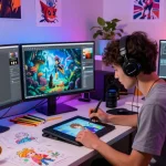 Creating unique 18+ ai art in a vibrant digital studio, showcasing creativity and inspiration.