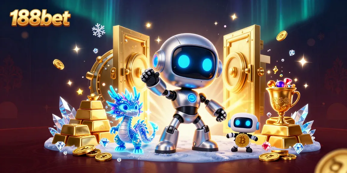 Experience thrilling gaming with 188bet, featuring a vibrant 3D cyberpunk scene filled with treasures.