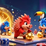 Experience excitement with pg soft as pangolins roll through poker chips and golden treasures in this vibrant scene.