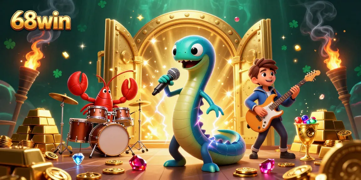Experience the electrifying world of 68win with a lively underwater casino scene filled with treasures and dynamic characters.