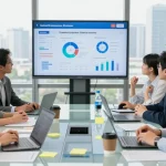 Team discussing telephone systems solutions in a modern office conference room.