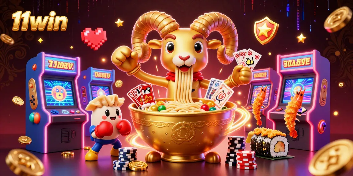 Experience excitement with 11win's vibrant online casino universe featuring animated characters and games.