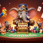 Experience thrilling gameplay at MM88 with stunning visuals of a steampunk elephant engineer and vibrant casino elements.