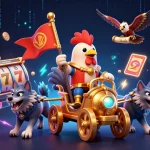 XOSO66 players dive into a thrilling world with slot reels and golden coins, creating excitement.