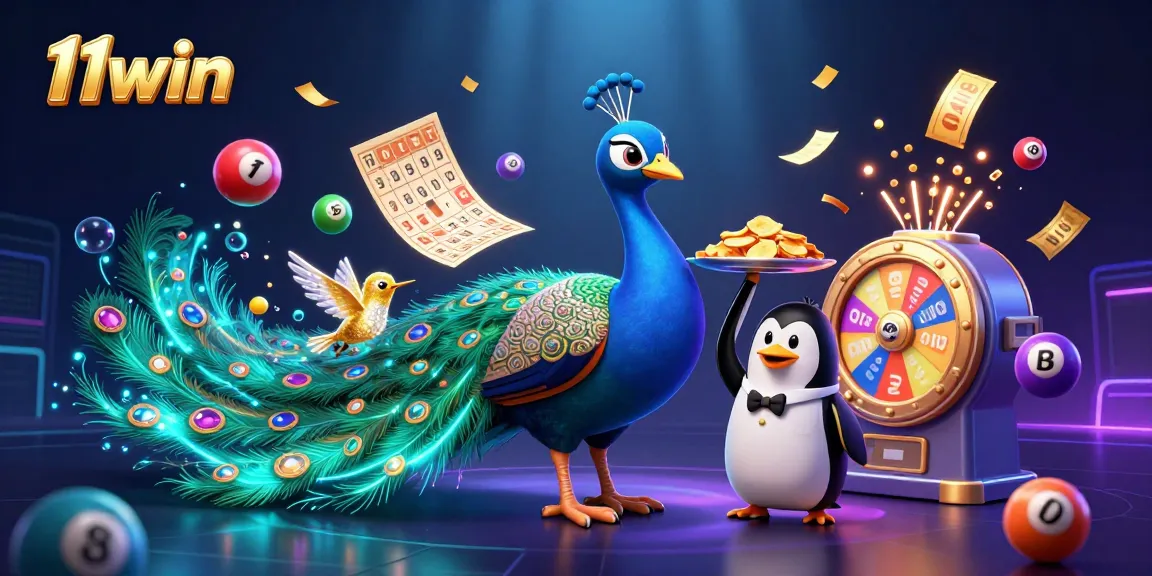 Win big at 11win with colorful lottery elements and captivating casino characters.