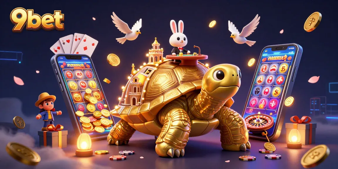 Experience thrilling gameplay at 9bet with a vibrant casino scene featuring a golden tortoise.