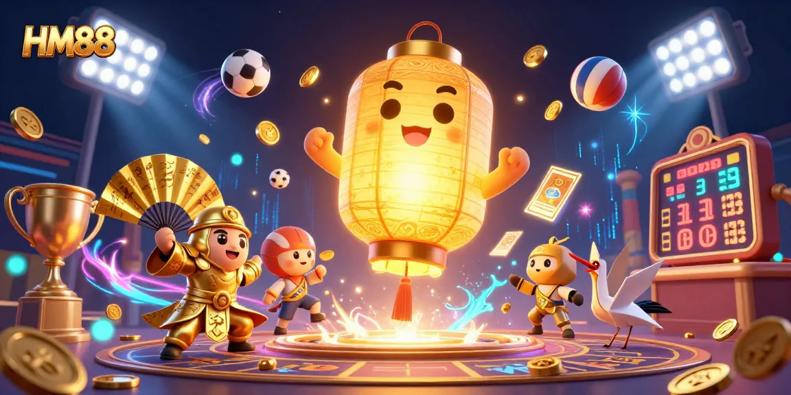 Engage with top-tier games at HM88, featuring a dynamic 3D casino scene filled with excitement.